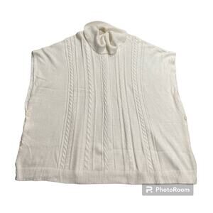 Talbots Cowl Neck Poncho Sweater Womens Size L / XL Cable Knit Sleeveless White
